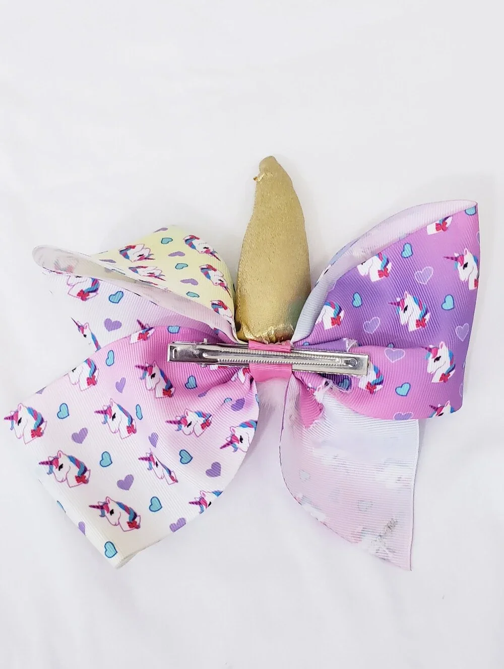JoJo Siwa Unicorn Bow Hair Clip in Pastel Pink, Blue, Yellow Gold Horn